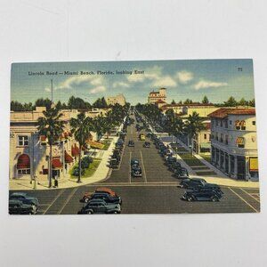 Vintage Miami Beach Florida Postcard Lincoln Road looking‎ east aerial view